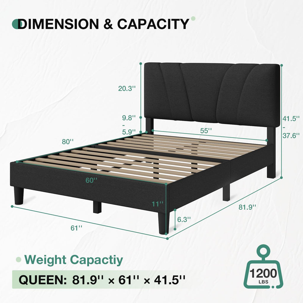 Queen Size Linen Upholstered Bed Frame with Headboard A775