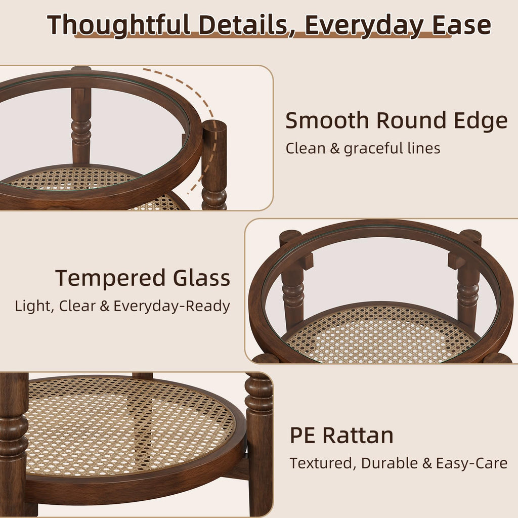 Round 22" Solid Wood Glass Top Coffee Table M97756