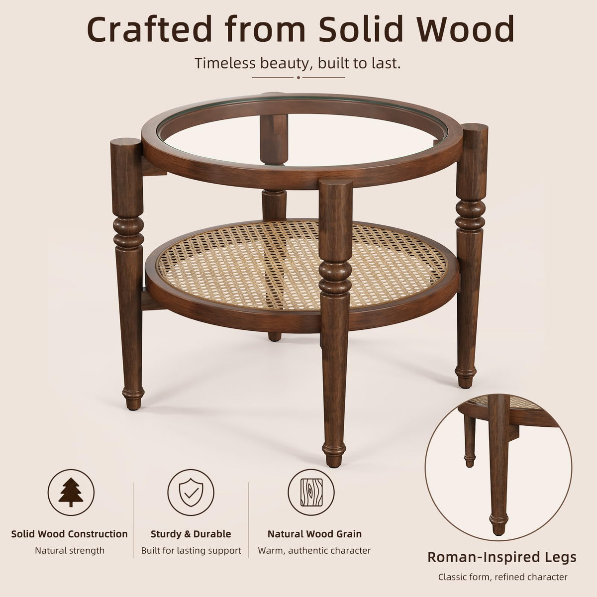 Round 22" Solid Wood Glass Top Coffee Table M97756