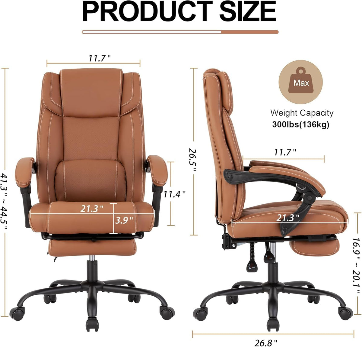 Brown Ergonomic Reclining Office Chair with Footrest and Lumbar Support X14649