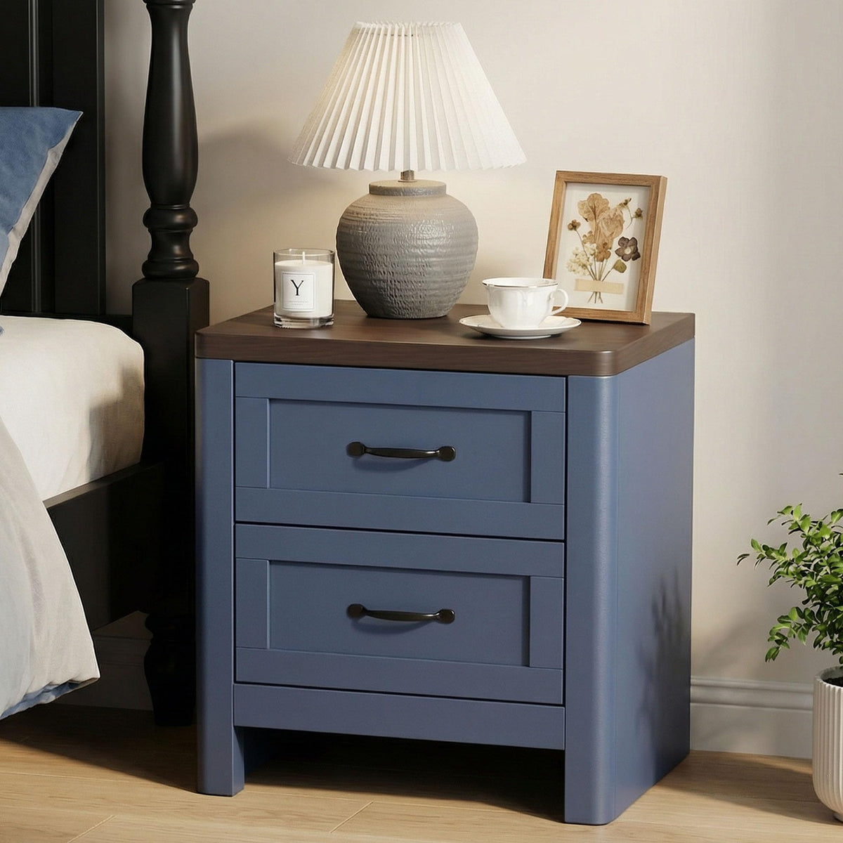 Blue Set of 2 2 Drawer Nightstand U419