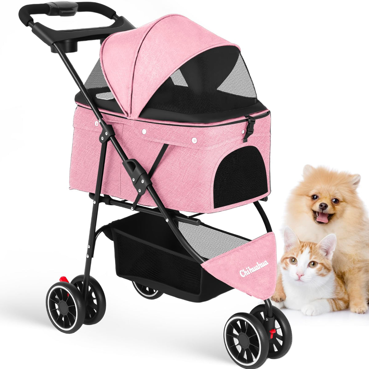 Pink 3 Wheels Pet Stroller K8160