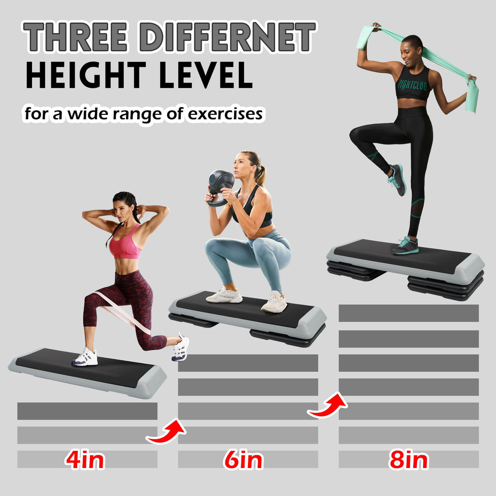 Adjustable Step Aerobic Platform with 4 Stackable Risers J74867
