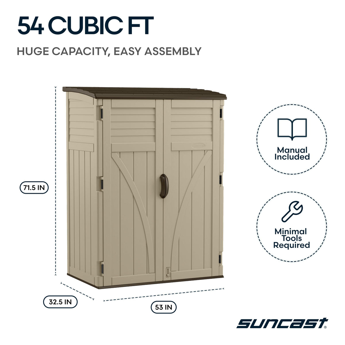 Water Resistant Resin Vertical Outdoor Storage Shed 54 cu. ft. R815