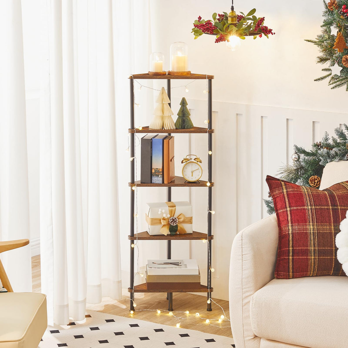5-Tier Corner Bookshelf with Metal Frame Q60135