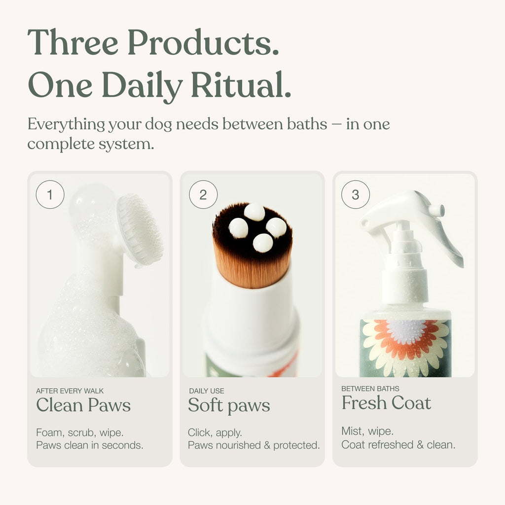 No-Rinse Dog Paw Cleaner + Paw Lotion with Brush + Waterless Dog Shampoo Spray F705964