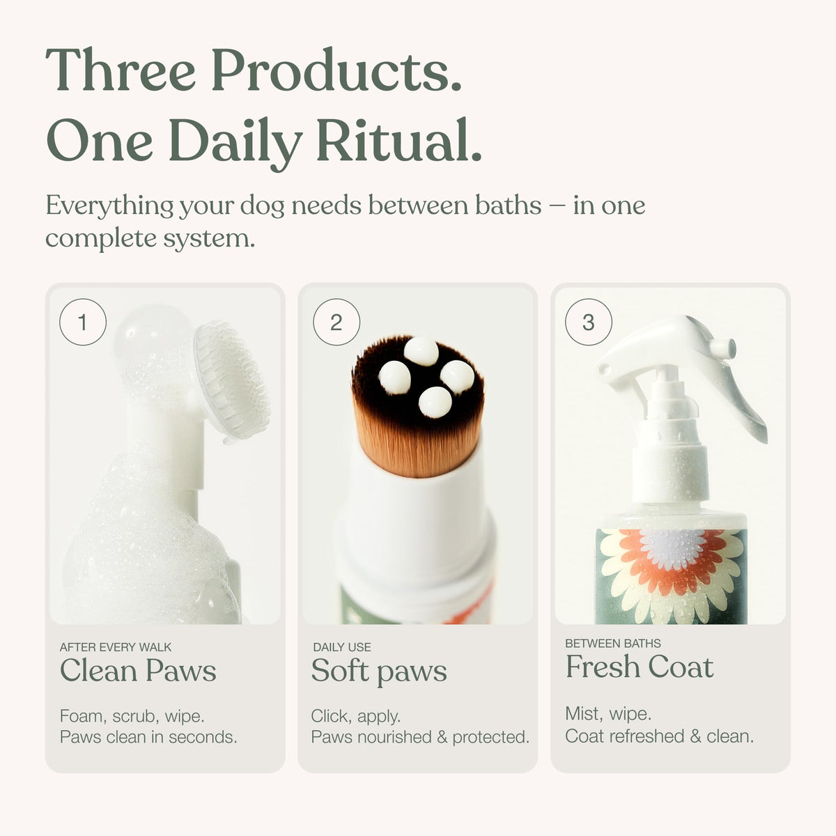 No-Rinse Dog Paw Cleaner + Paw Lotion with Brush + Waterless Dog Shampoo Spray F705964
