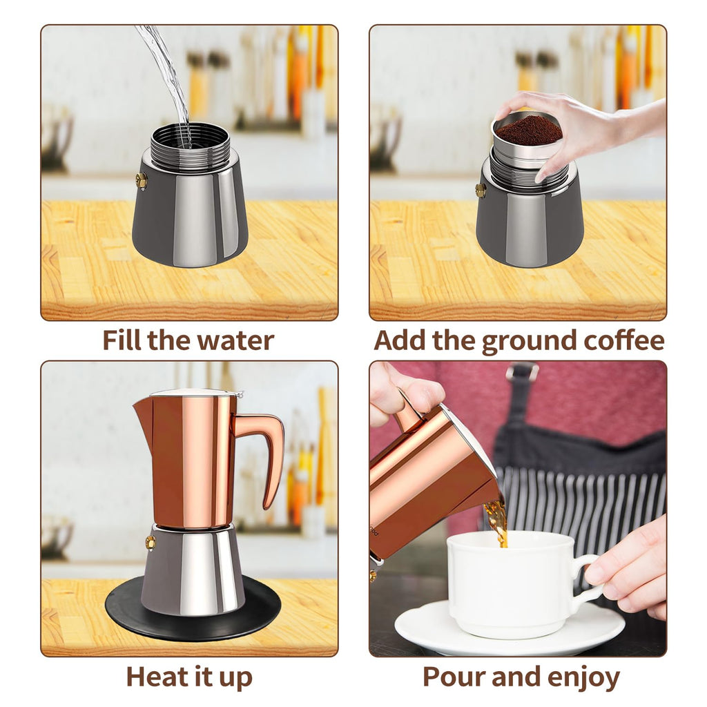 Stainless Steel Moka Pot Espresso Maker 6 Cups U116299