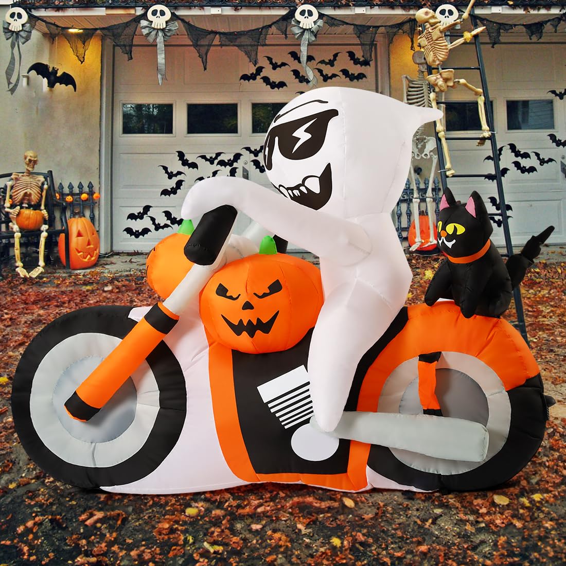6 FT Halloween Inflatables Ghost Pumpkin Cat Motorcycle with Built-in LEDs X819
