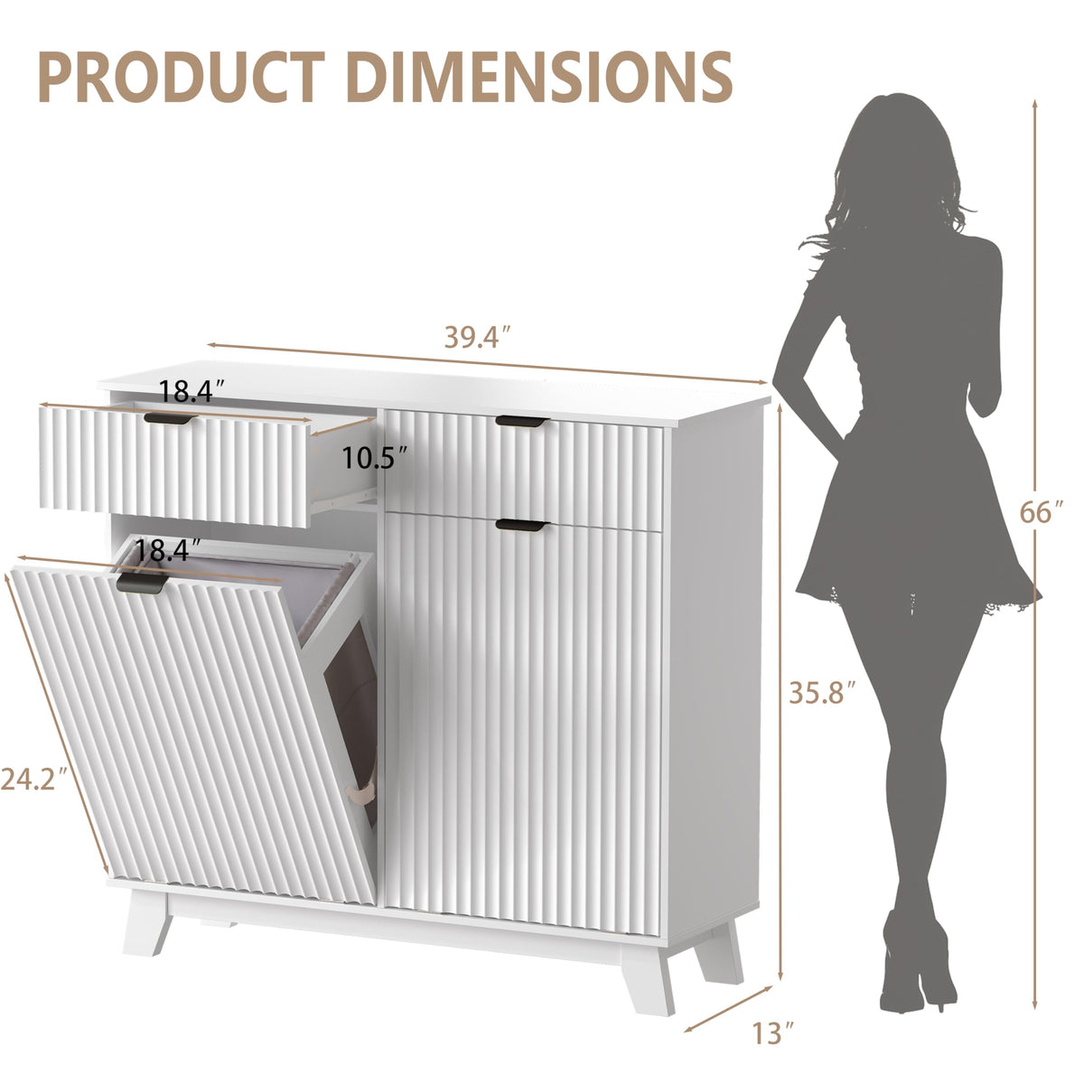 White 20 Gallon Double Tilt Out Laundry Hamper Cabinet with 2 Drawers T92510