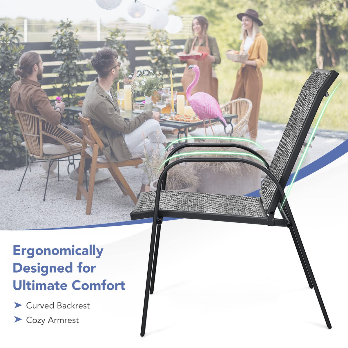 Stackable Wicker PE Rattan Patio Dining Chairs Set of 6 D178