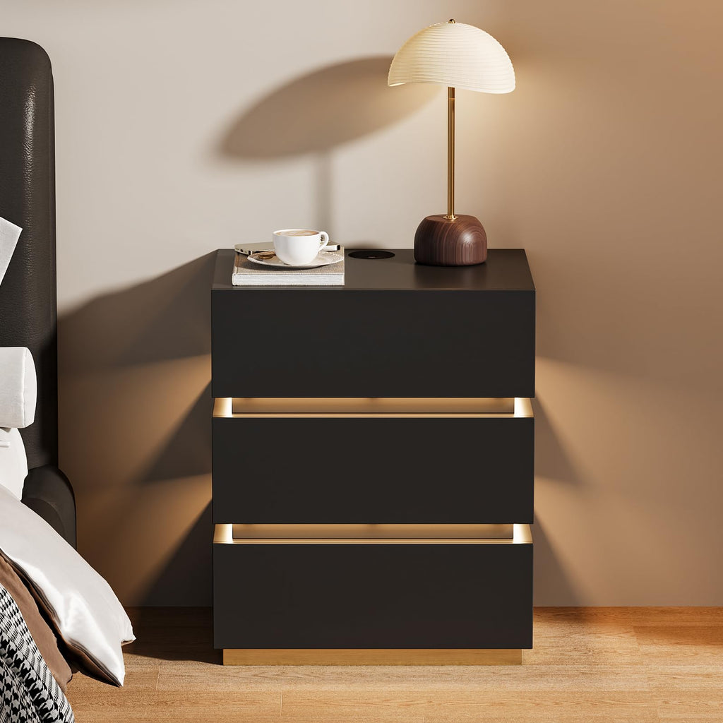 Black Set of 2 Nightstand with Wireless Charging and 3 Drawers Z992992