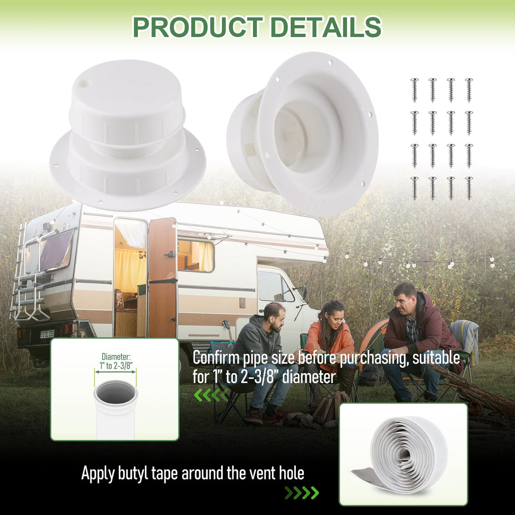 RV Plumbing Vent Covers with Screws, 2 Pack Y38157