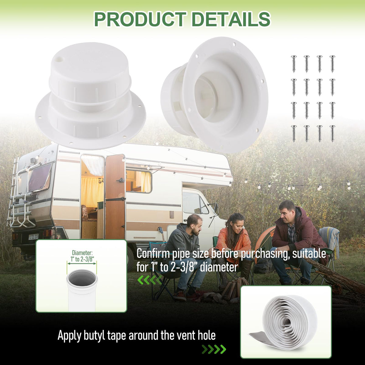 RV Plumbing Vent Covers with Screws, 2 Pack Y38157