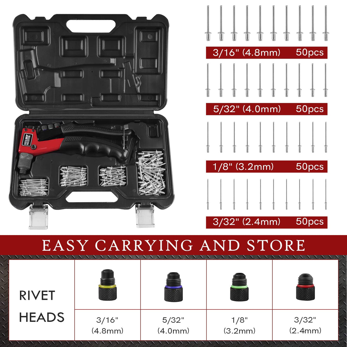 Rivet Gun Tool Kit with 200 Rivets C7948