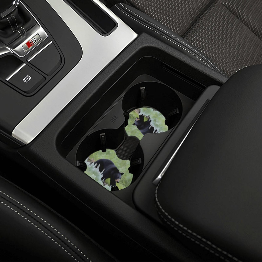 Black Bear Pattern Rubber Car Coasters Set of 2 R9212