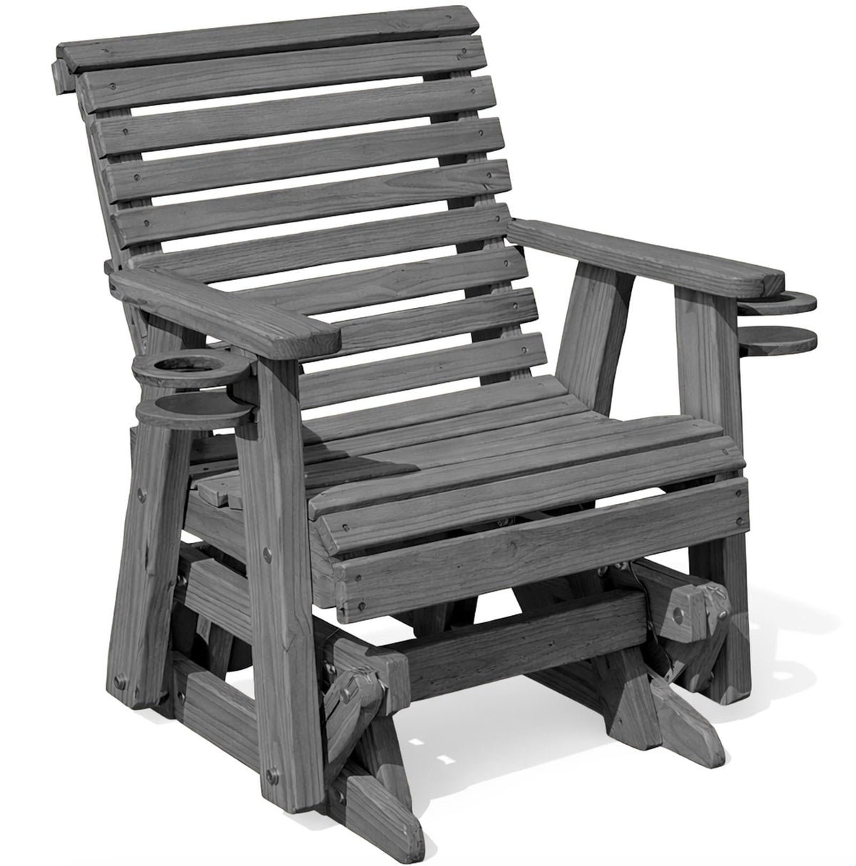 Grey Solid Pine Wood Glider Chair with Cupholders Y2665