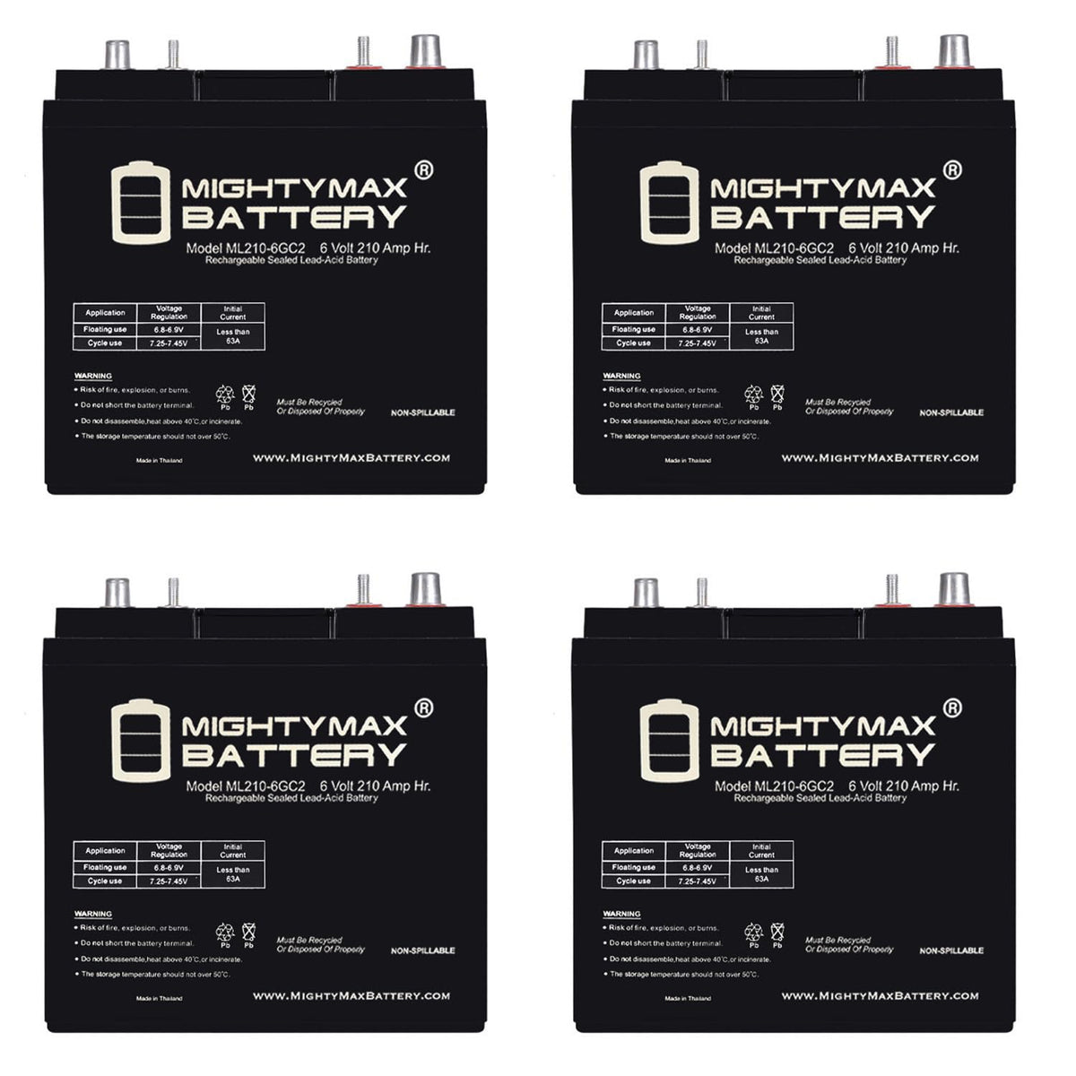 6V 210AH Dual Terminal SLA Replacement Battery 4 Pack O853373