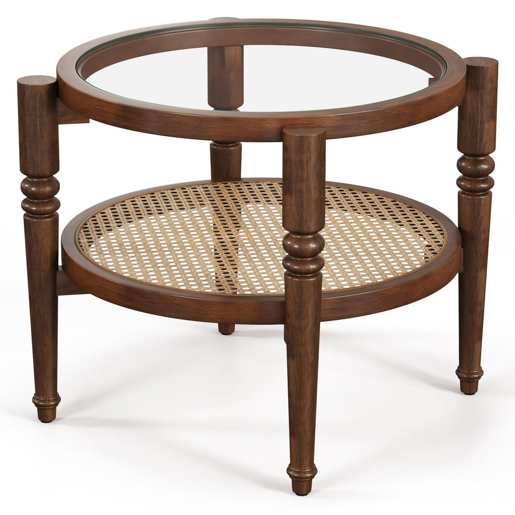 Round 22" Solid Wood Glass Top Coffee Table M97756