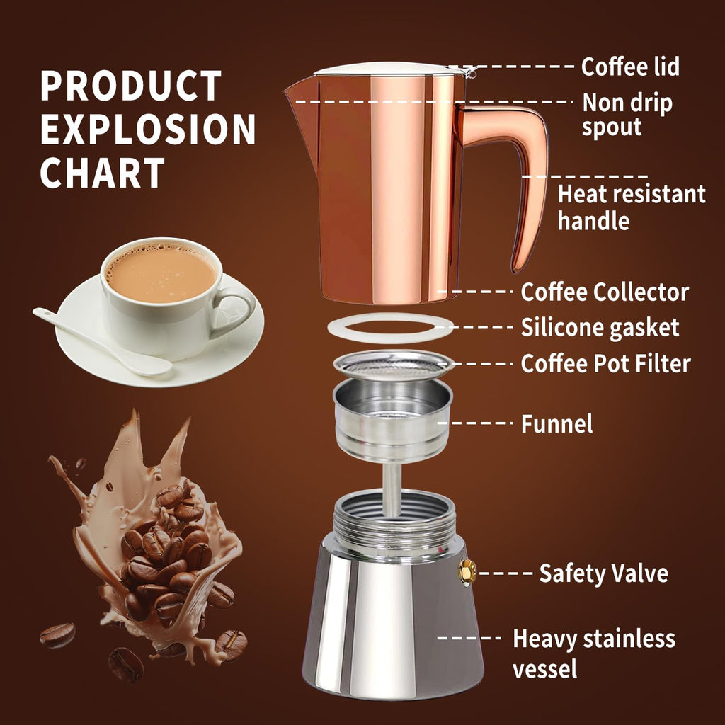 Stainless Steel Moka Pot Espresso Maker 6 Cups U116299