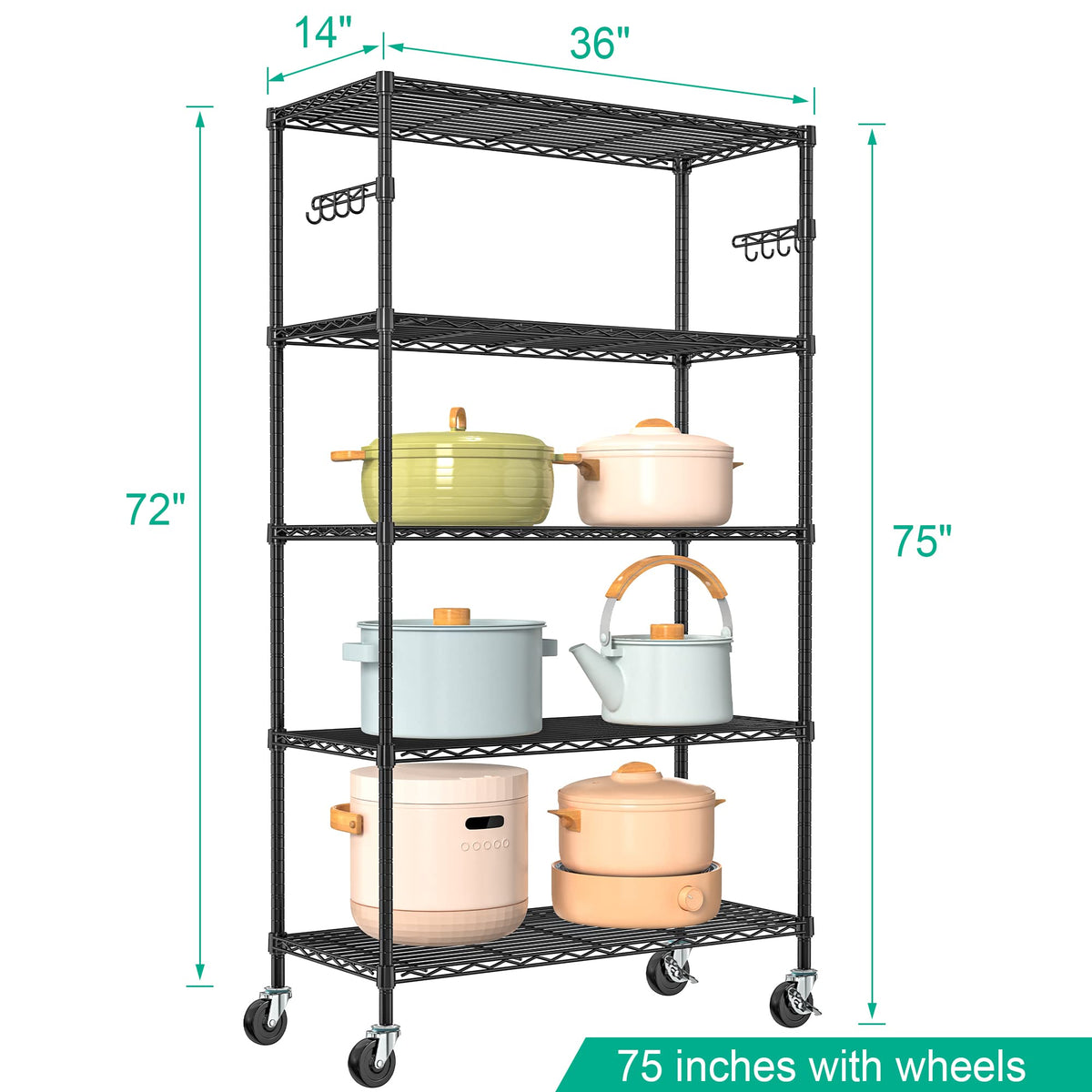 5-Tier Rolling Metal Wire Shelving Unit N6235