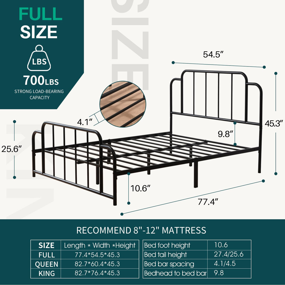Black Full Size Metal Bed with Headboard and Footboard G700579