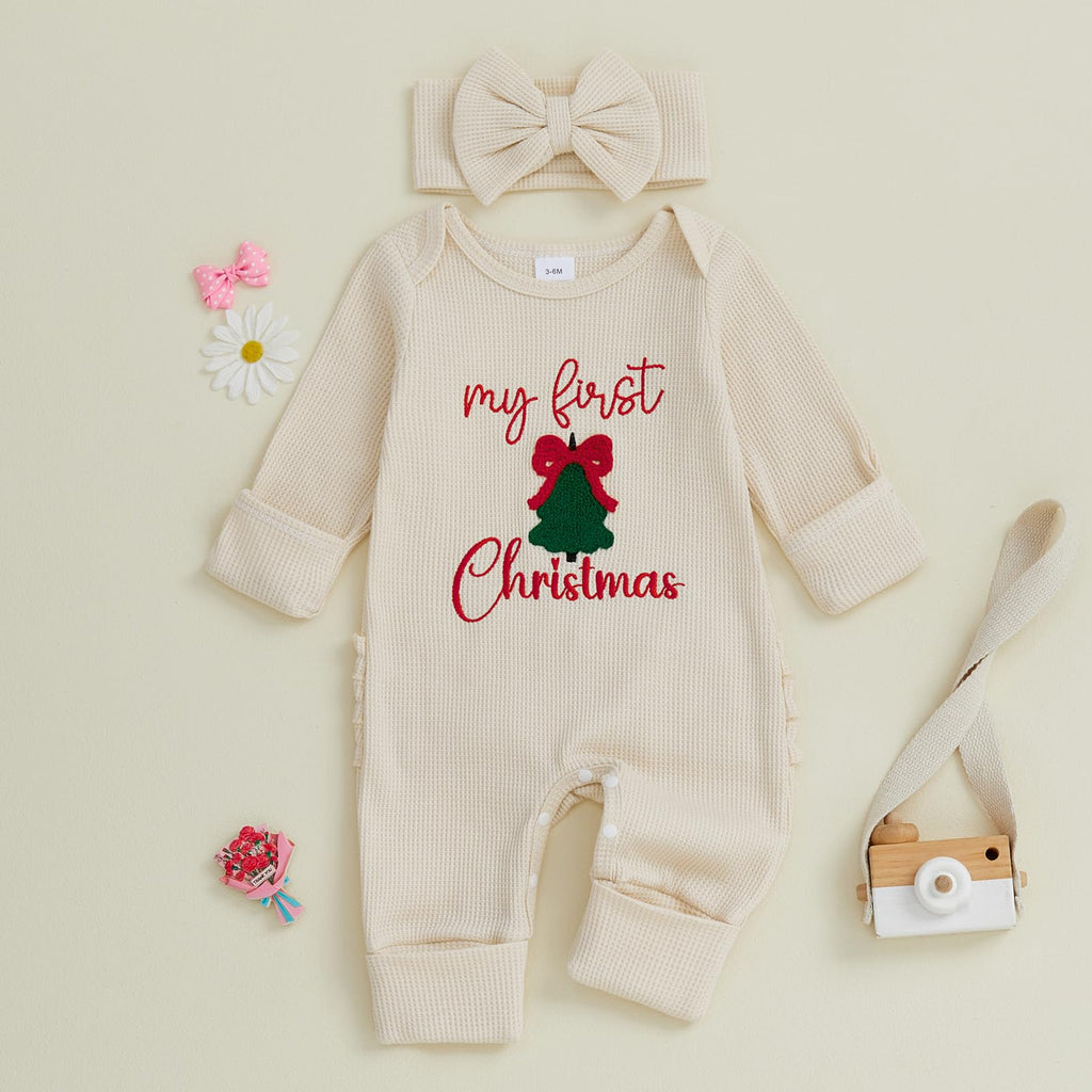 My First Christmas Baby Girl Onesie Long Sleeve Romper Headband E68656