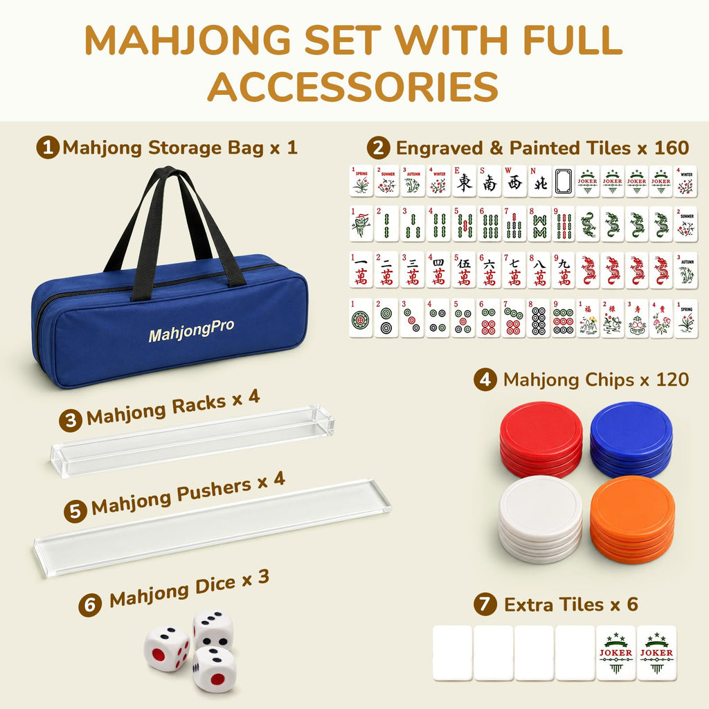 166 Mahjong Tiles 4 Racks 4 Pushers Mahjong Set O7263