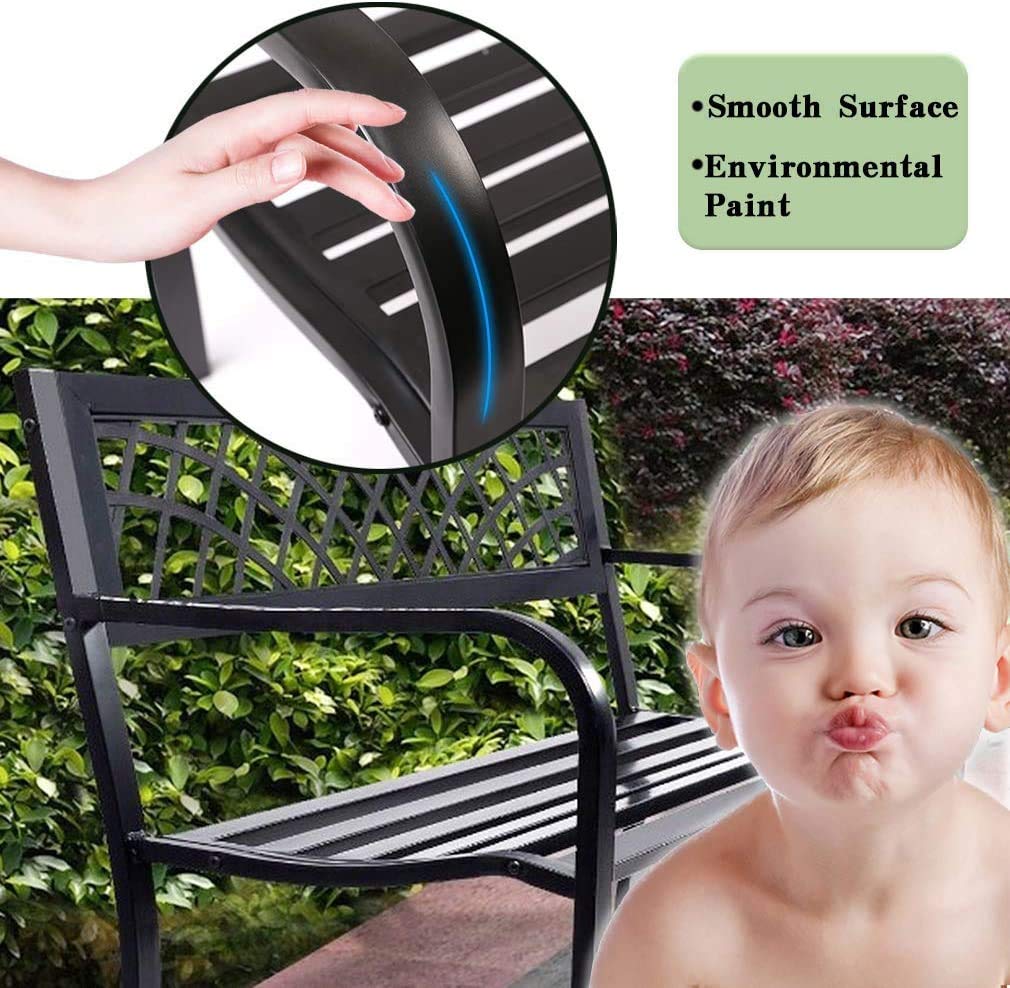 Black Metal Outdoor Patio Bench with Armrests F9571