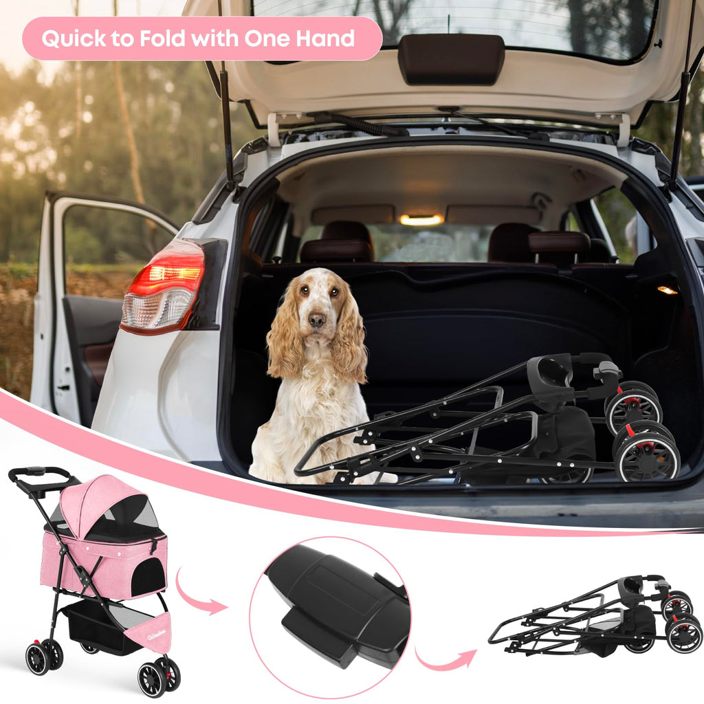 Pink 3 Wheels Pet Stroller K8160