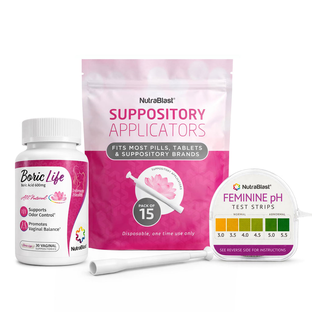 Boric Acid Suppositories 600mg 30 Count with Applicators and pH Test Strips V871935