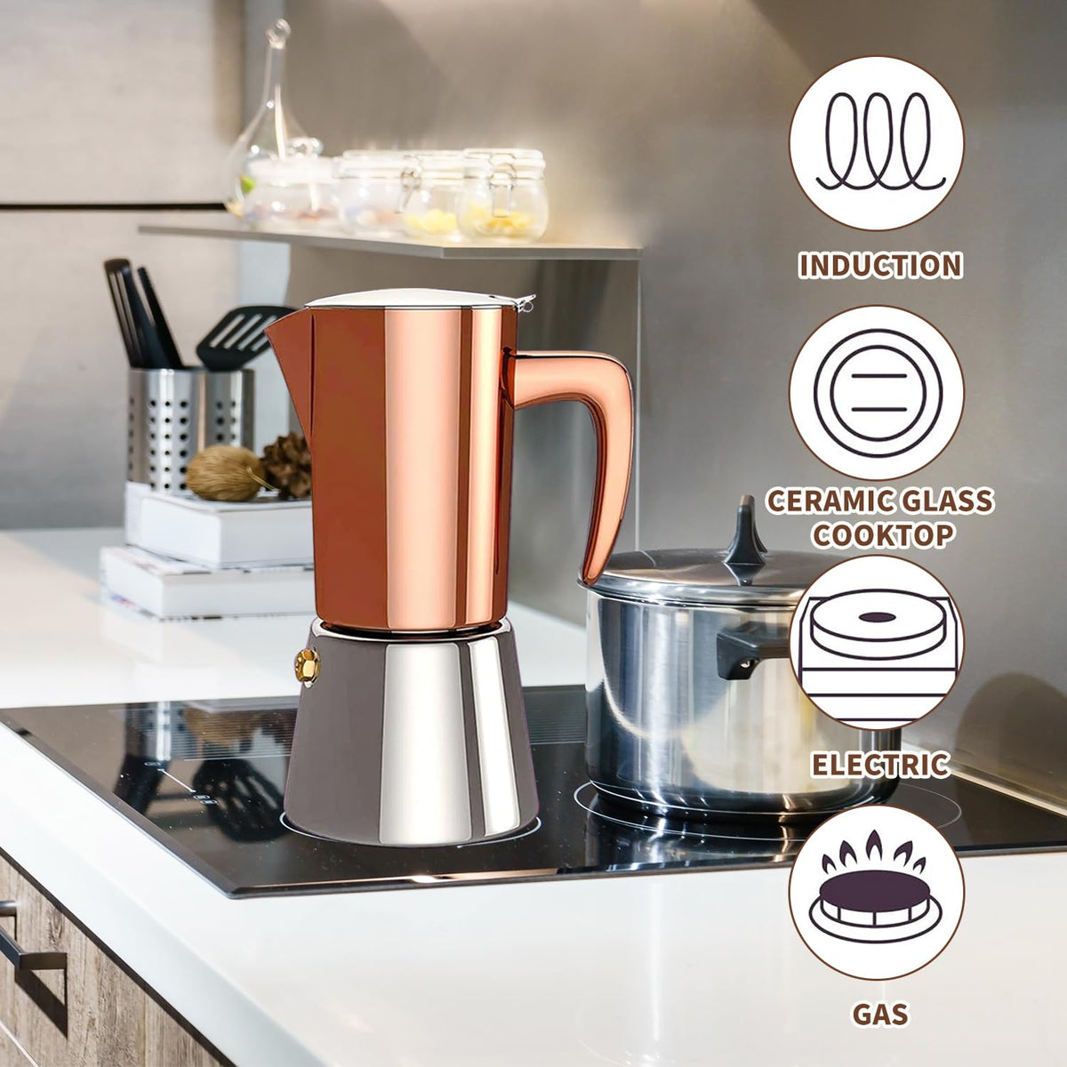 Stainless Steel Moka Pot Espresso Maker 6 Cups U116299