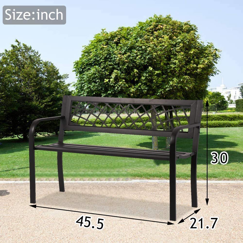 Black Metal Outdoor Patio Bench with Armrests F9571