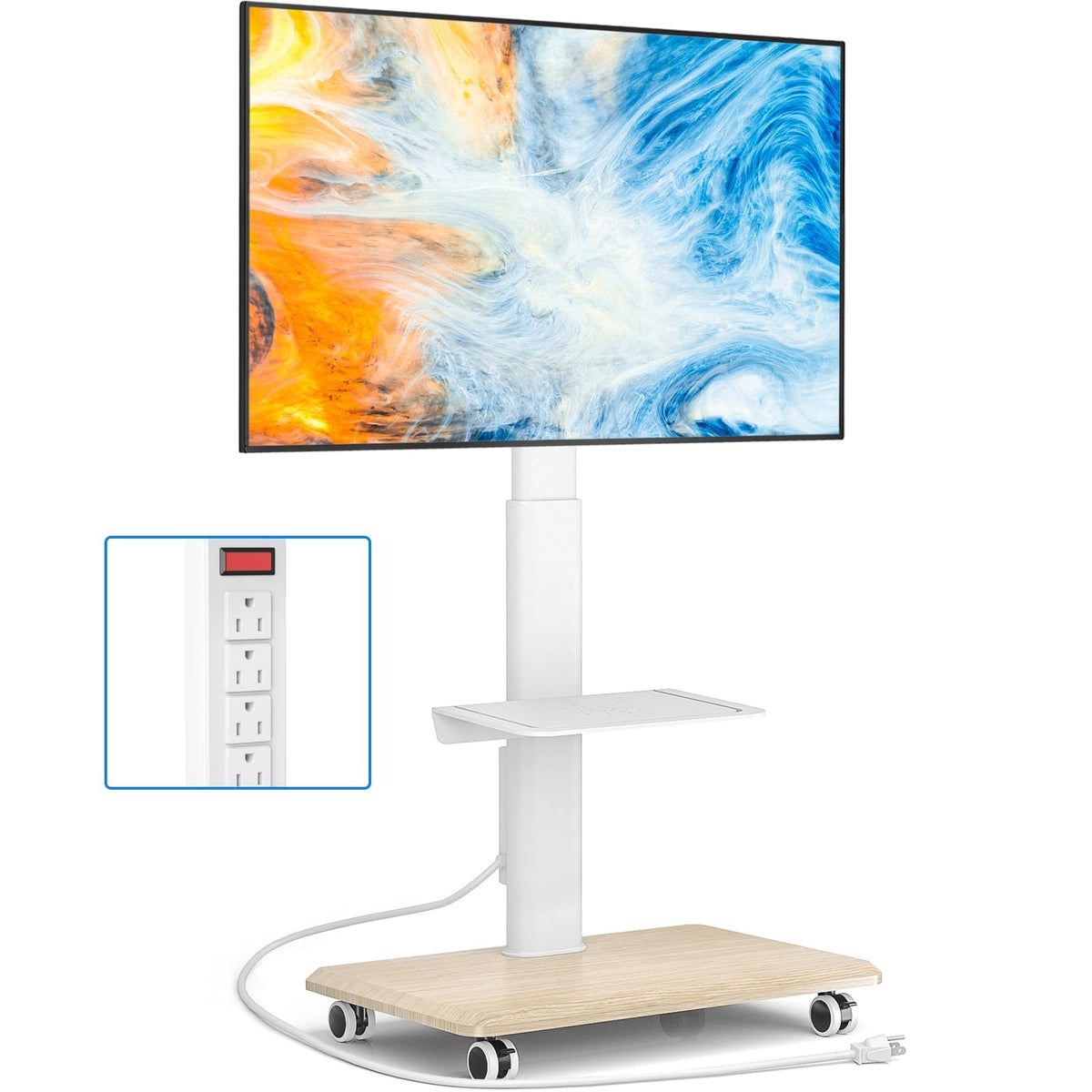 White Height Adjustable Rolling TV Stand for 32-75 Inch TVs S66169