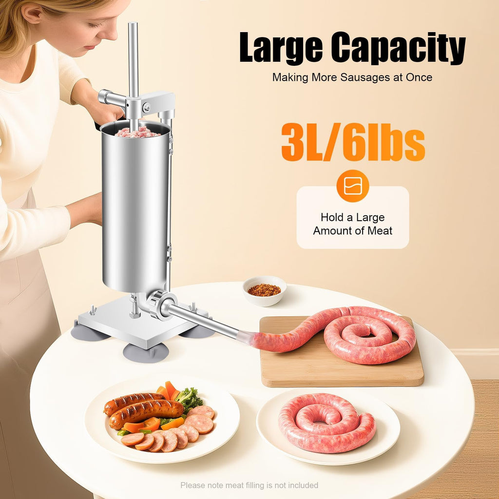 6Lbs Stainless Steel Vertical Sausage Stuffer with 6 Tubes K7689