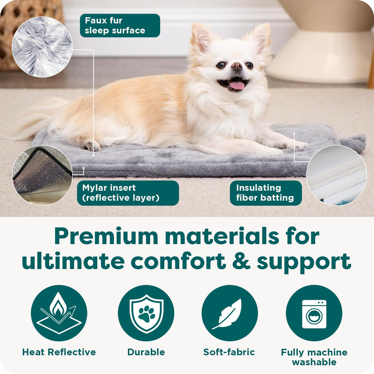 Self Warming Cat Mat Dog Bed Machine Washable Small Plush Faux Fur Gray B1995