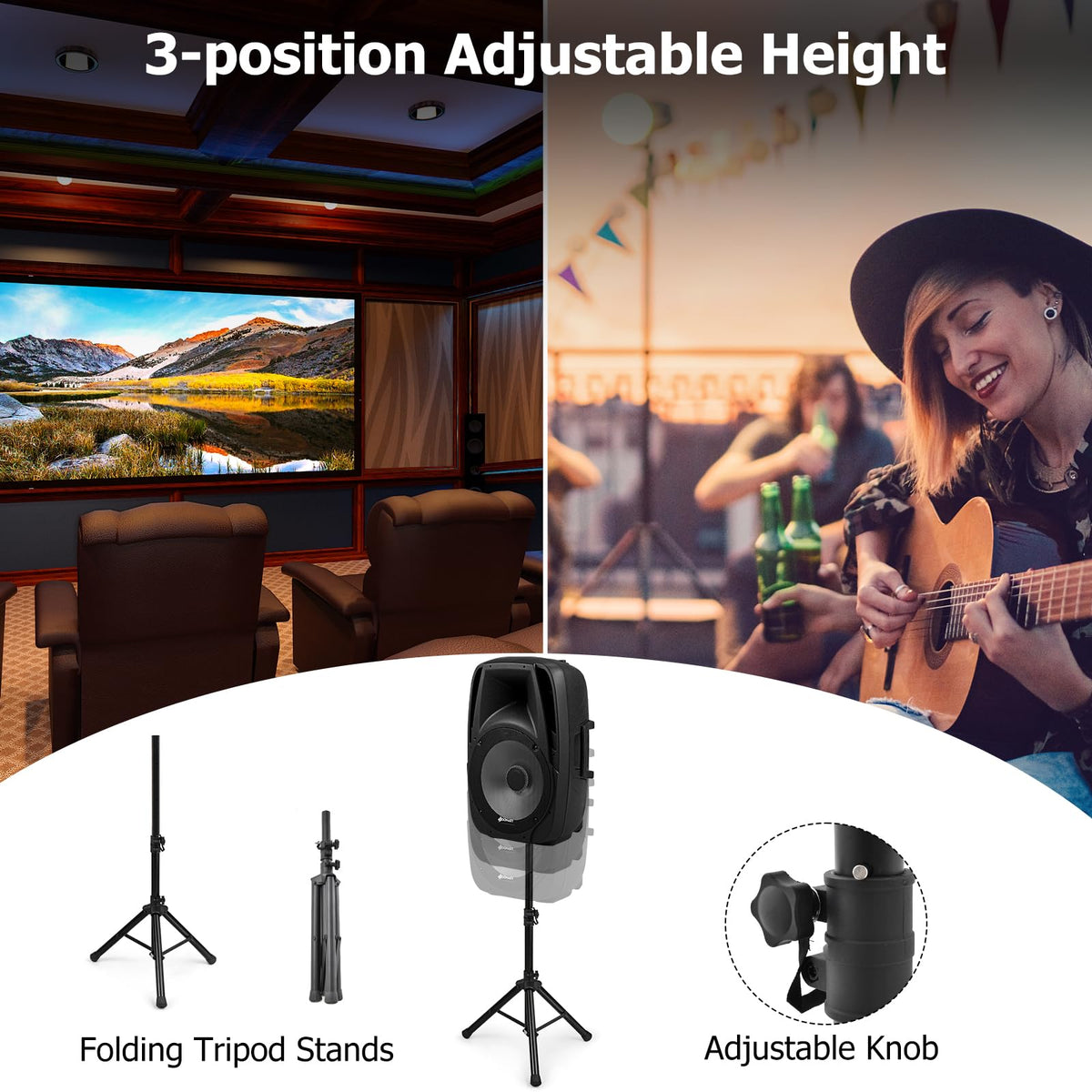 Portable 15" 1500W 2-Way Bluetooth PA Speaker System Set with Stand H15858