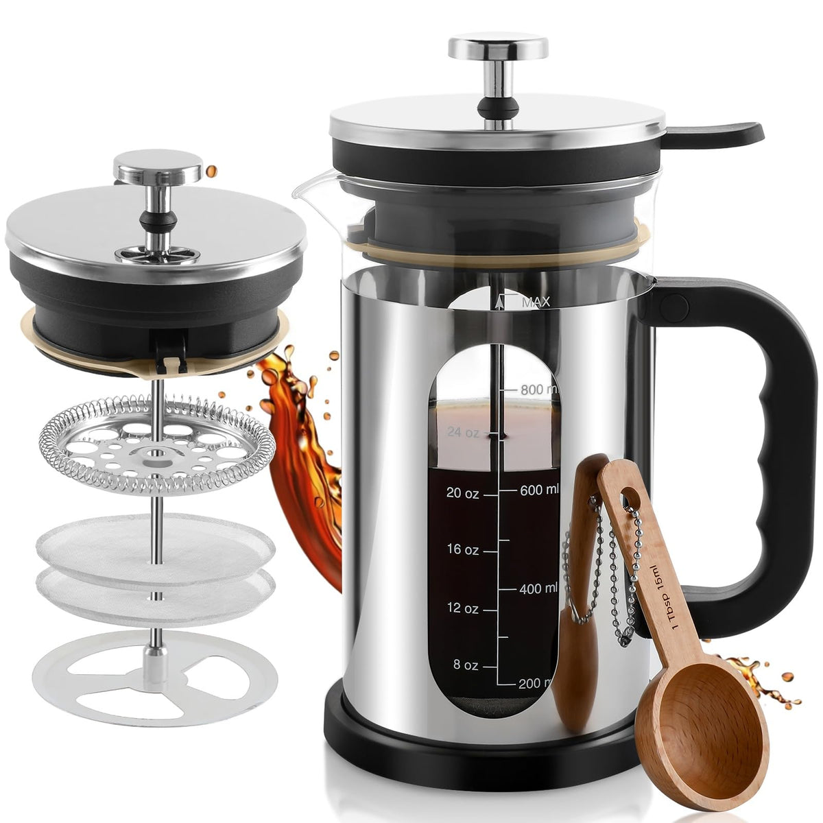 34 oz Borosilicate Glass Stainless Steel French Press F142868
