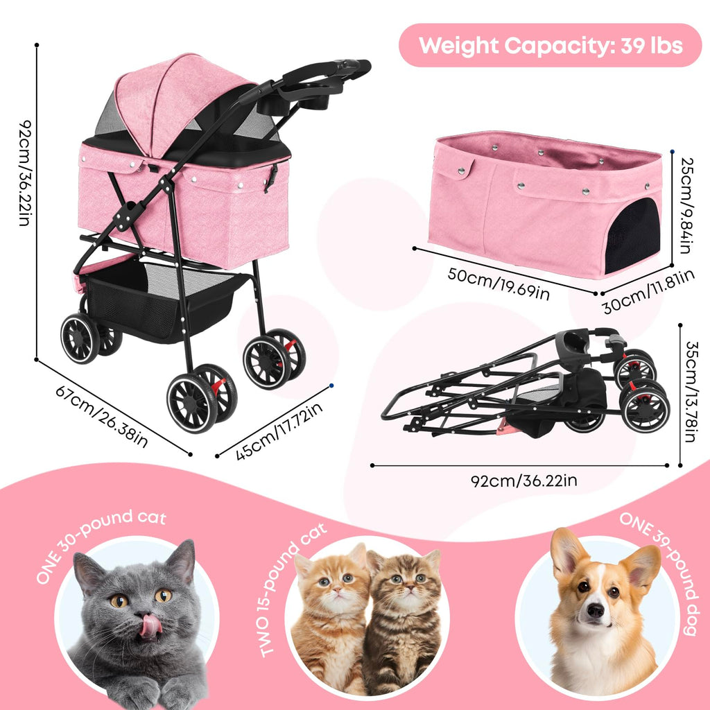 Pink 3 Wheels Pet Stroller K8160