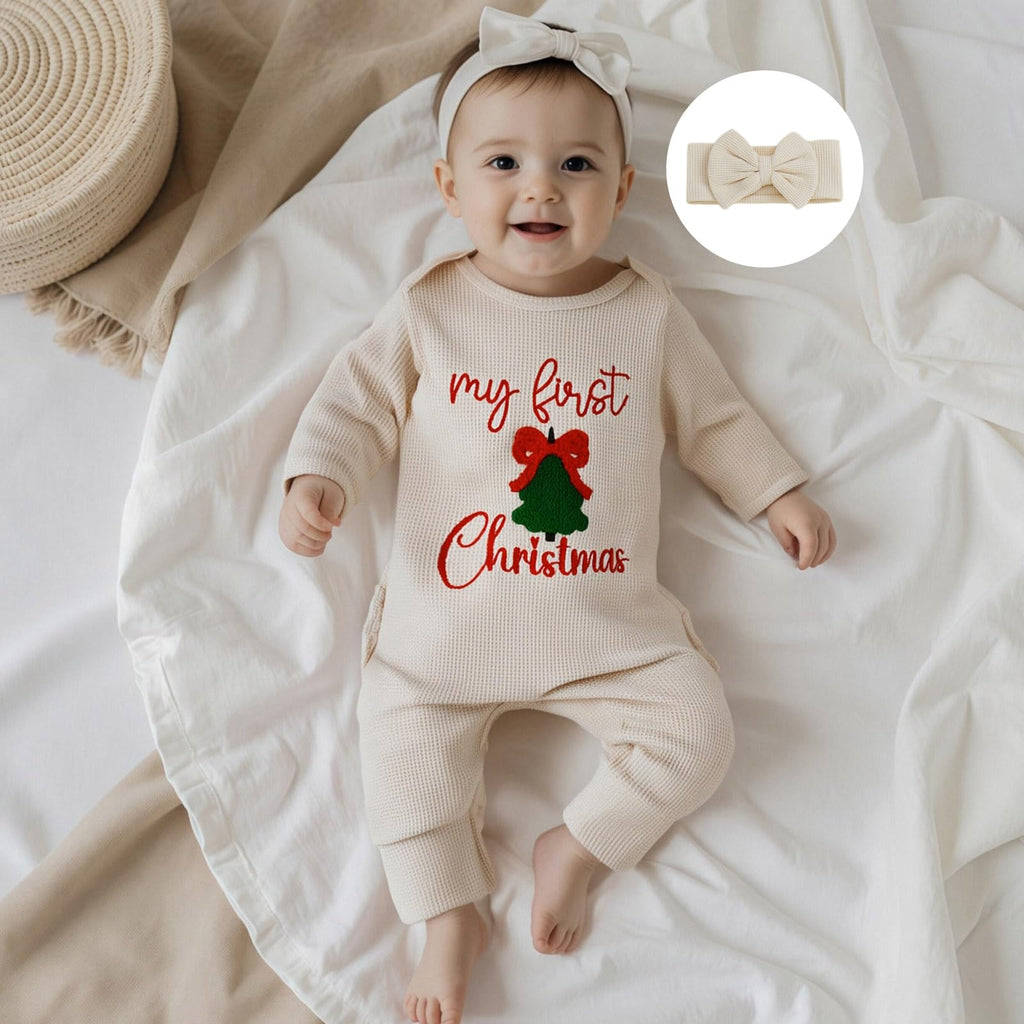 My First Christmas Baby Girl Onesie Long Sleeve Romper Headband E68656