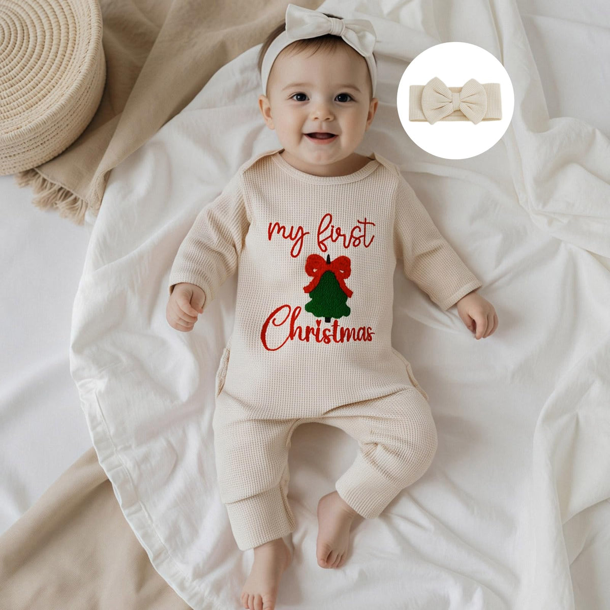 My First Christmas Baby Girl Onesie Long Sleeve Romper Headband E68656