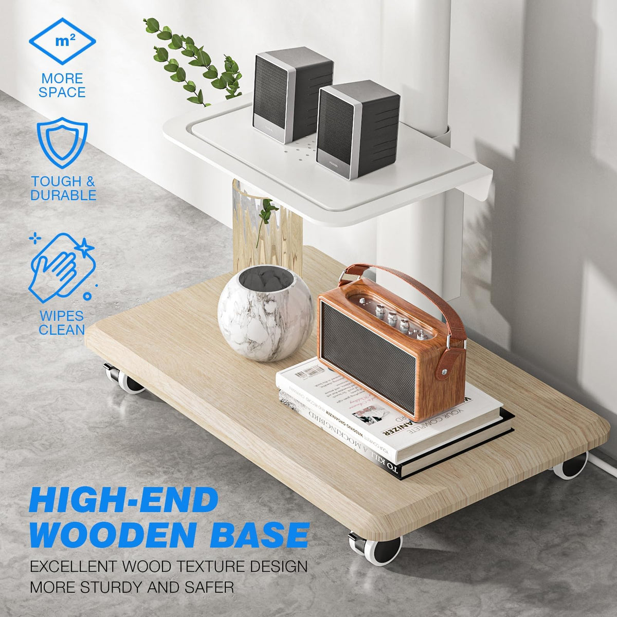 White Height Adjustable Rolling TV Stand for 32-75 Inch TVs S66169