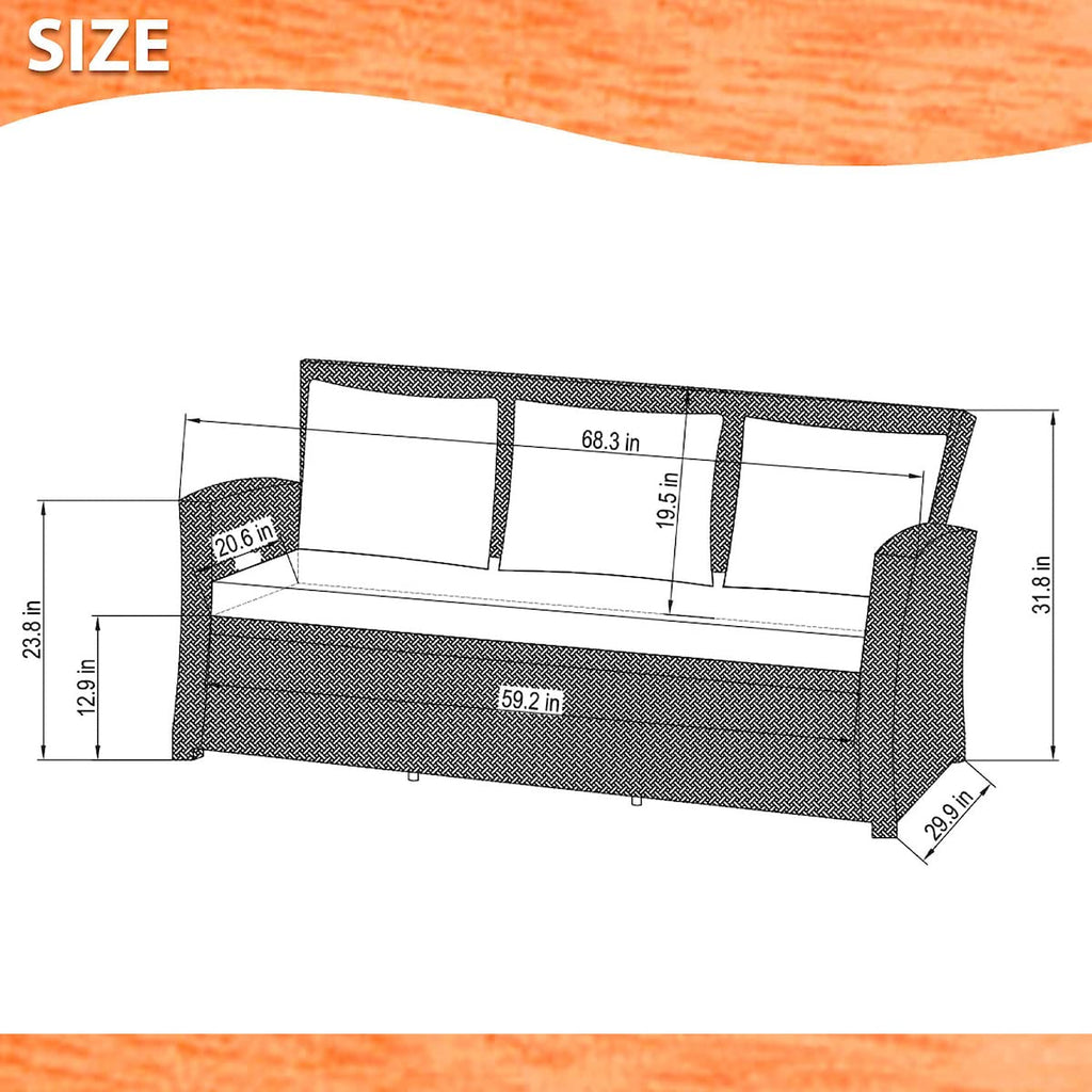 Light Grey Cushions Wicker 1-Piece Patio Sofa N26584