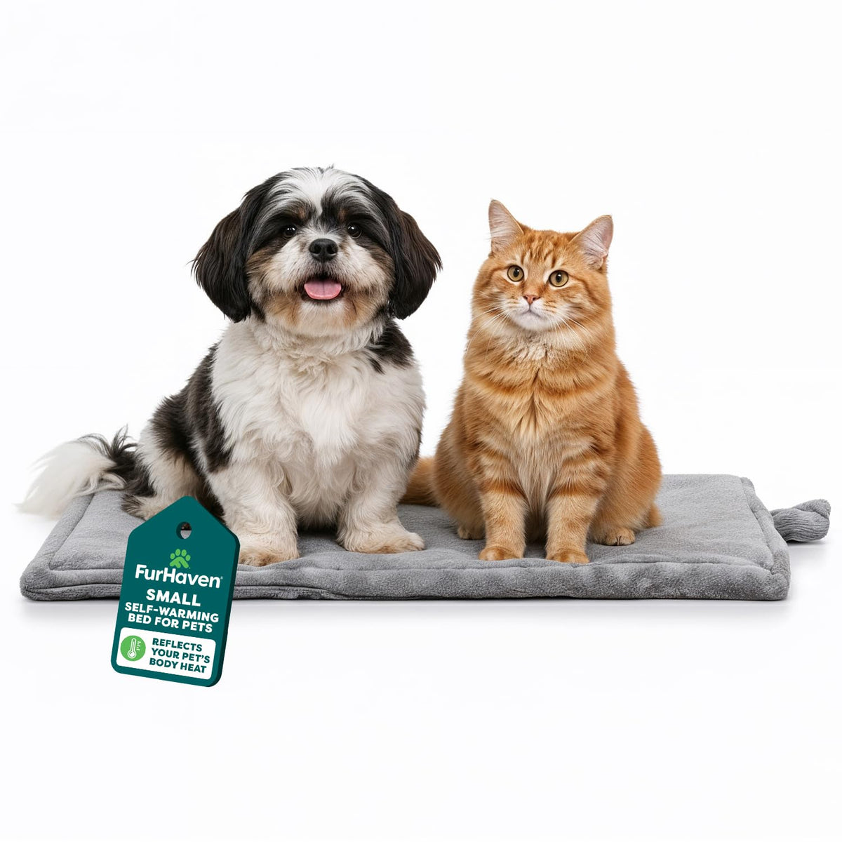 Self Warming Cat Mat Dog Bed Machine Washable Small Plush Faux Fur Gray B1995