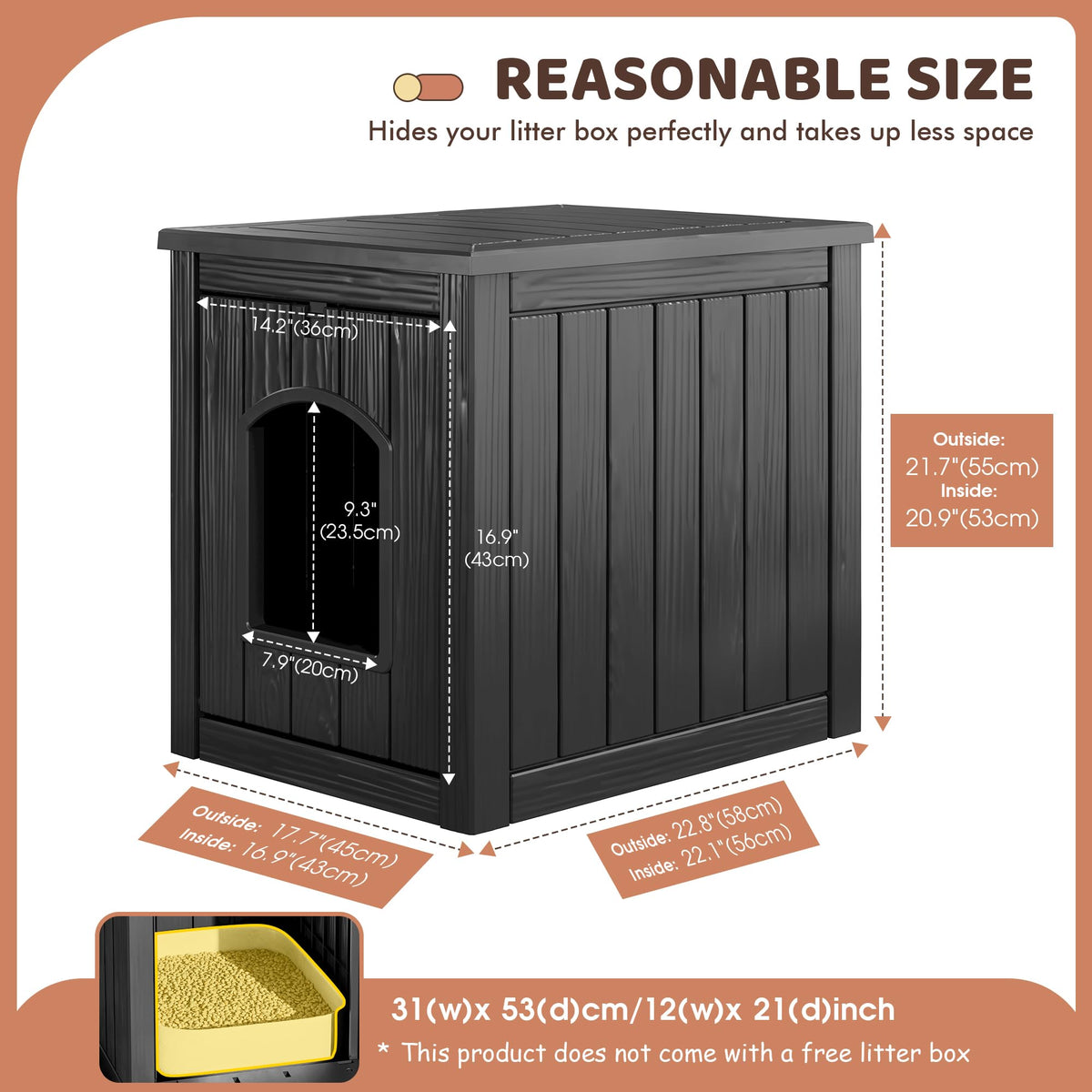 Weatherproof Resin Cat House with Hidden Litter Box M618