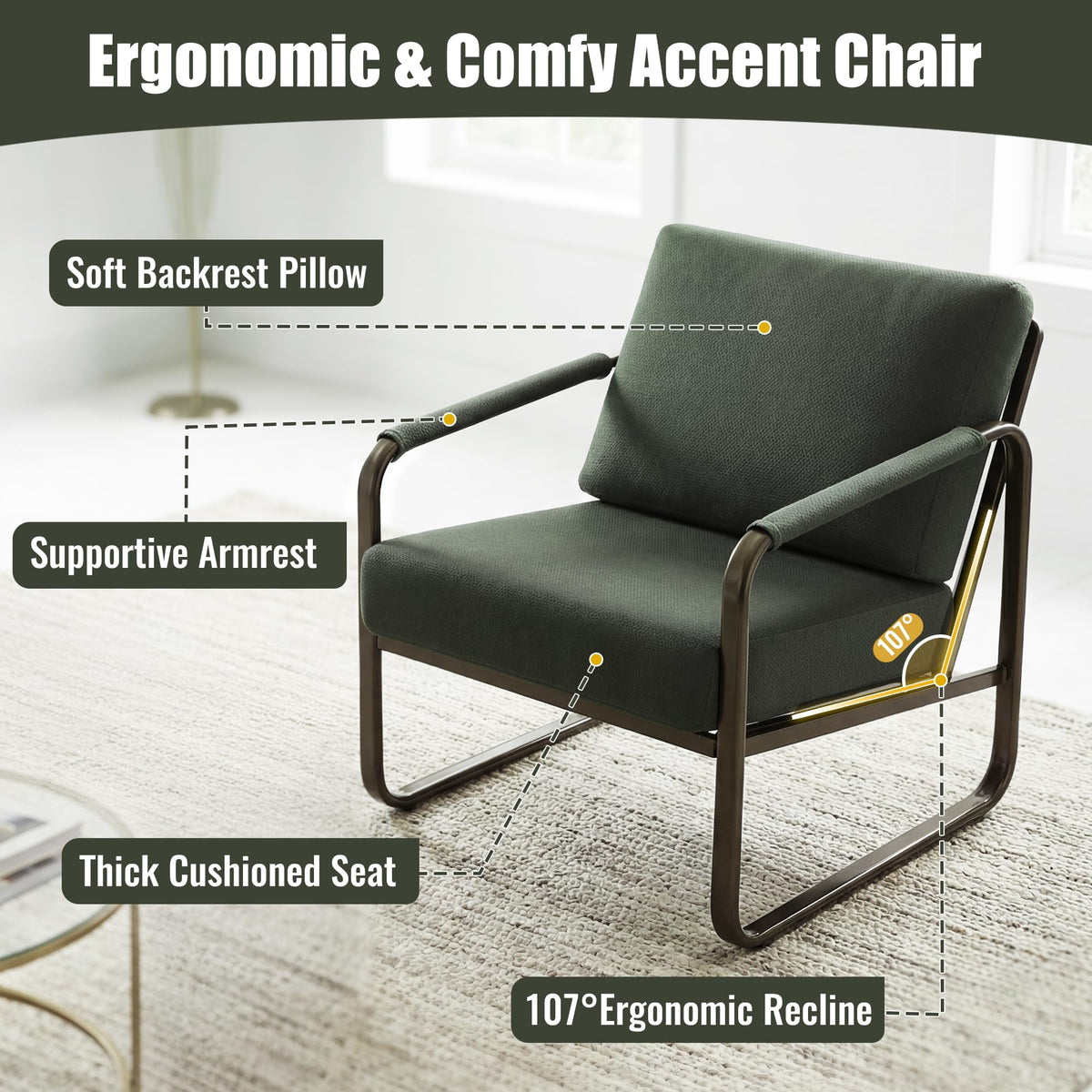 Set of 2 Green Fabric Accent Chair W308
