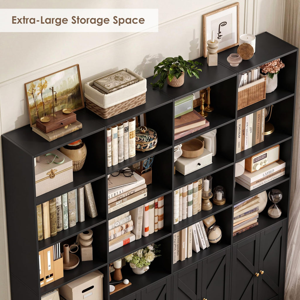 72.8" Black Bookshelf with 8 Doors W6934