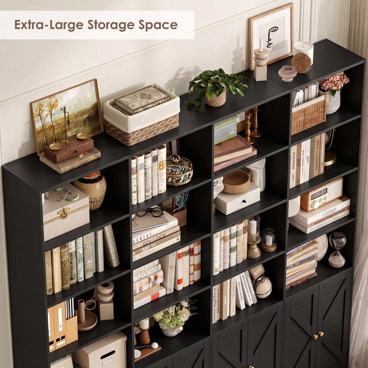 72.8" Black Bookshelf with 8 Doors W6934