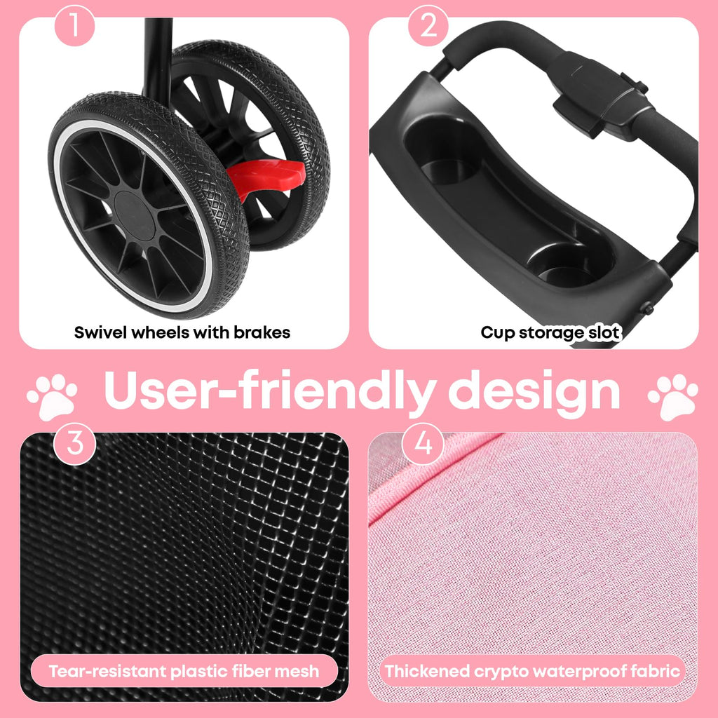 Pink 3 Wheels Pet Stroller K8160