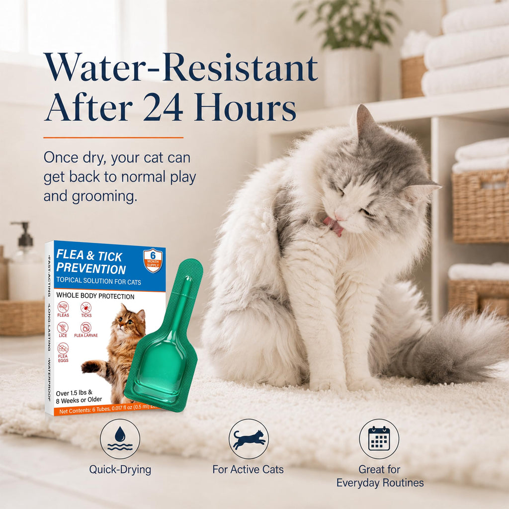 Waterproof Topical Flea & Tick Preventative for Cats, 6 Doses T596